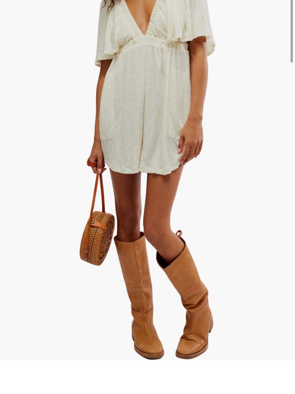 NWT Free People La La Flutter Sleeve Romper Wet Plaster Size Small